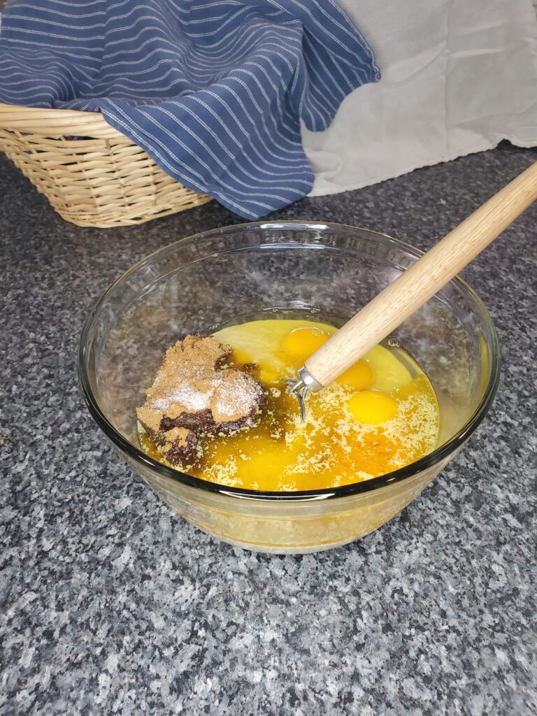Simple sourdough waffle ingredients in glass bowl